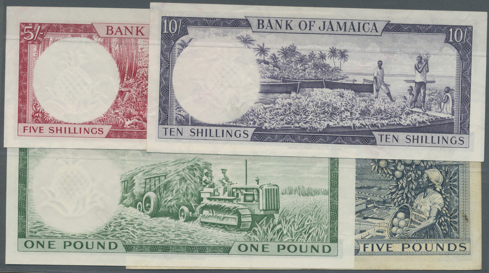 01296 Jamaica: Set With 4 Banknotes Of The 1961 Series Containing 5 And 10 Shillings, 1 And 5 Pounds ND(1961), P.51Ad, 5 - Jamaica