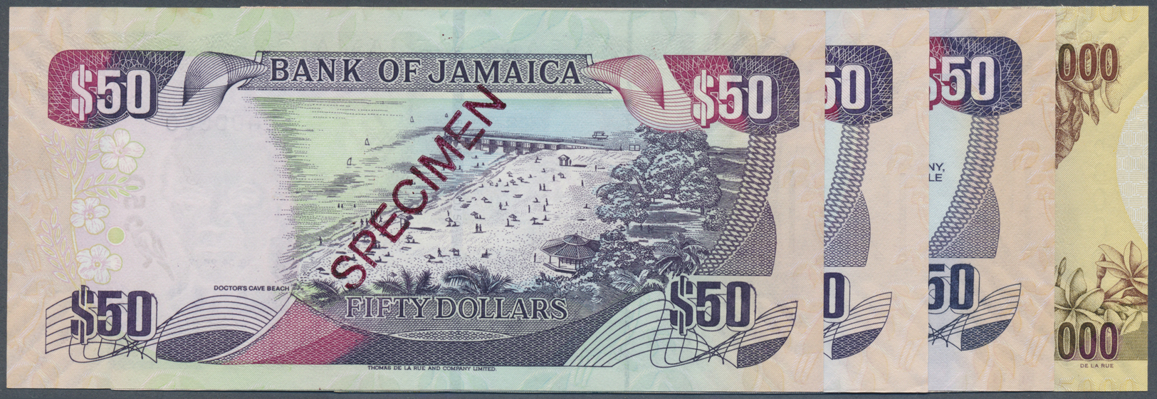 01297 Jamaica: Set Of 4 Specimen Banknotes Containing 3x 50 Dollars 2012, 2010, 2007 P. 83s And 5000 Dollars Hybrid Note - Jamaica