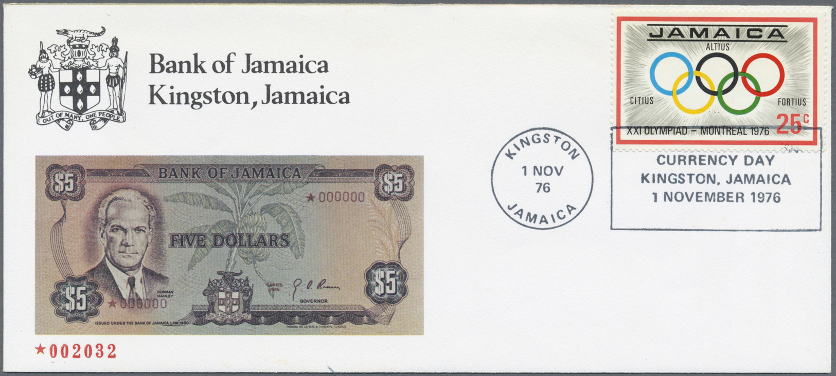 01299 Jamaica: Offical First Day Cover Album Of The Bank Of Jamaica, With Certificate, Containing 4 First Day Covers Wit - Jamaica