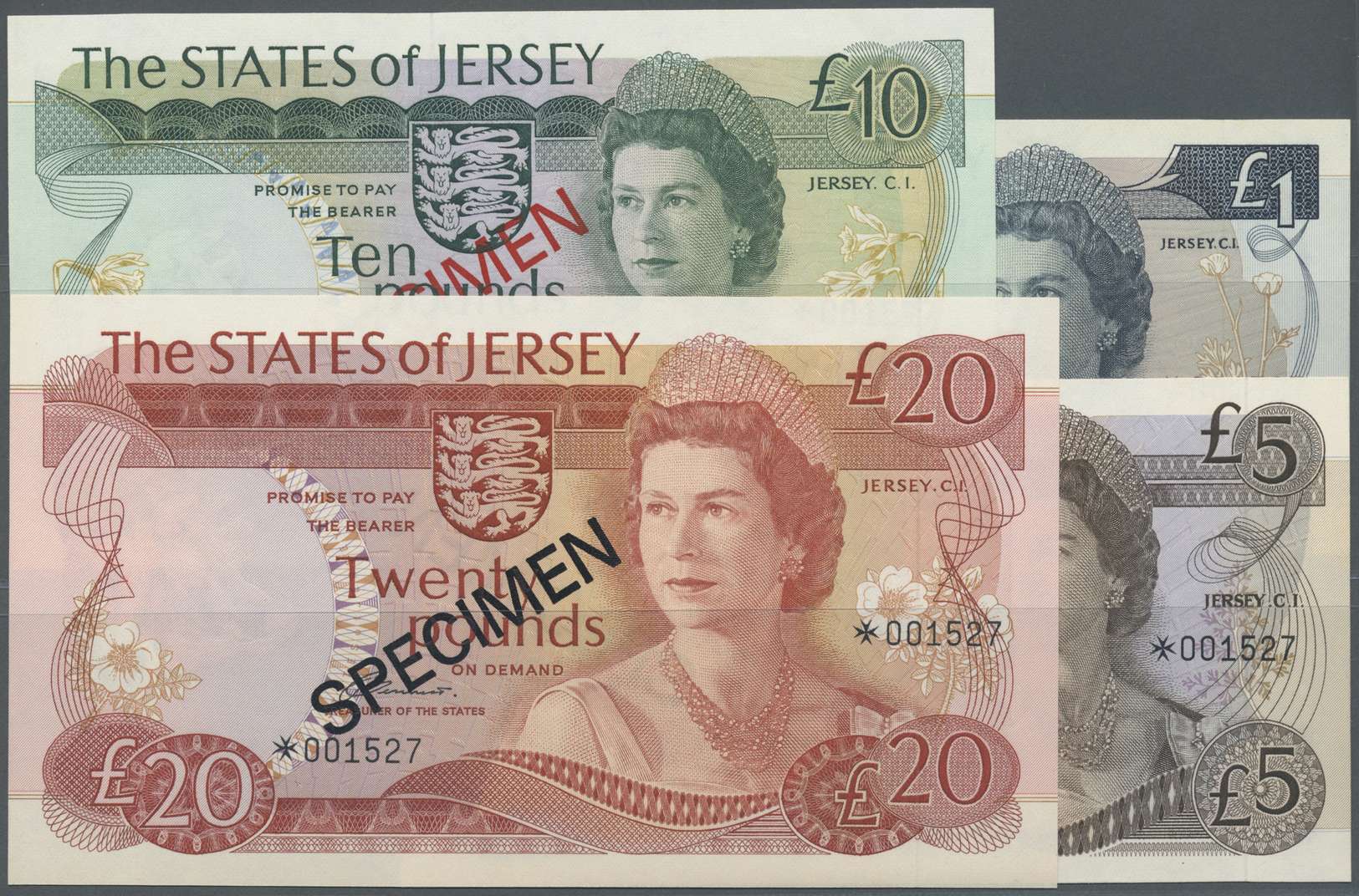 01314 Jersey: Set Of 4 Specimen Notes 1, 5, 10 And 20 Pounds ND P. 11s-14s Collectors Series In Condition: UNC. (4 Pcs) - Other & Unclassified
