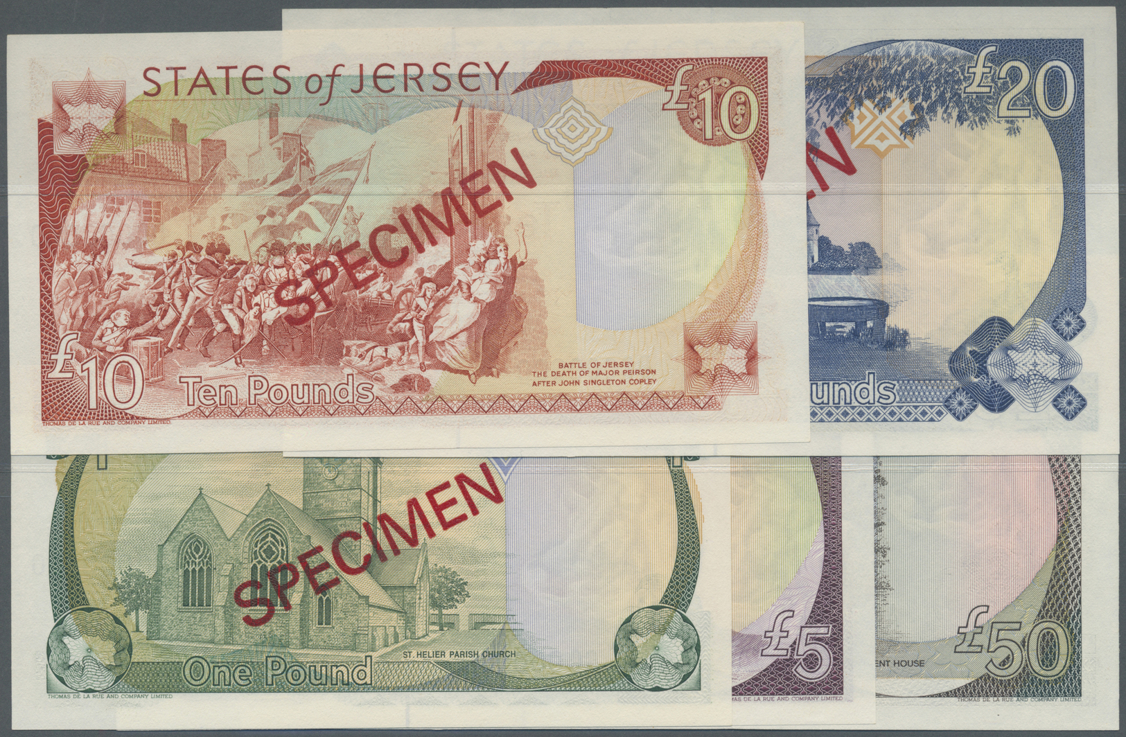 01318 Jersey: Set Of 5 Specimen Notes From 1 To 50 Pounds ND P. 20s-24s, The 50 Pounds In AUNC, All Others UNC. (5 Pcs) - Other & Unclassified