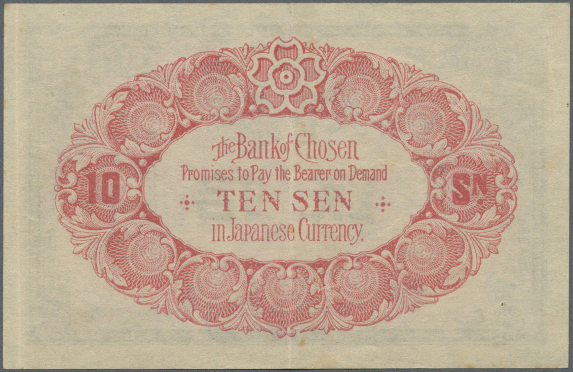 01354 Korea: Bank Of Chosen 10 Sen  Taisho Year 5 (1916), P.20, Vertically Folded And A Few Other Minor Creases, Tiny Pi - Korea, South