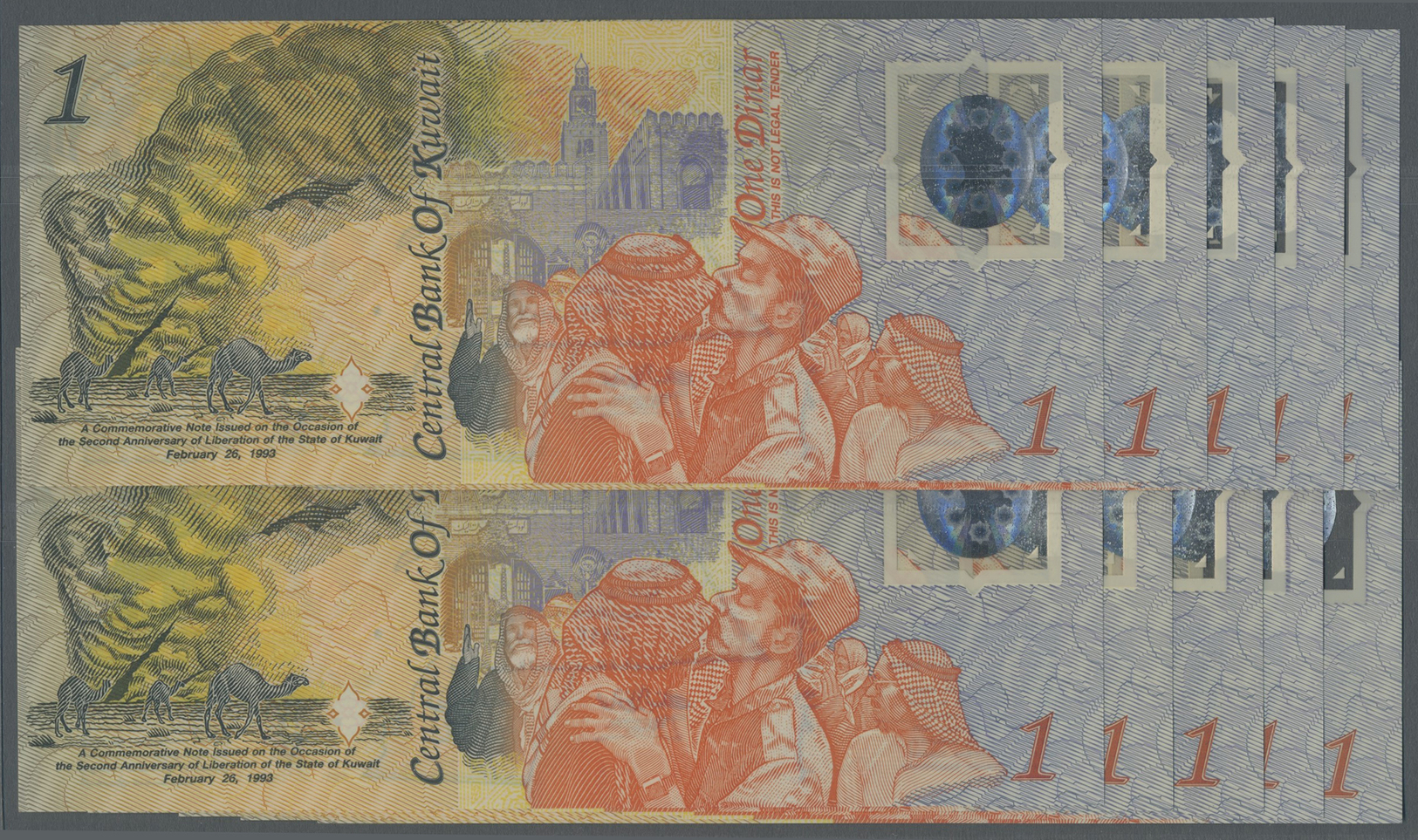 01366 Kuwait: Set Of 10 Polymer Commemorative And REPLACEMENT Notes 1 Dinar 1993 P. CS1, All 10 With Same Prefix And Sam - Kuwait