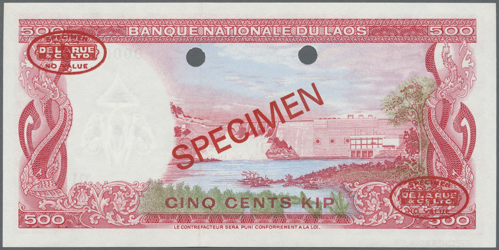 01376 Laos: 500 Kip 1974 SPECIMEN P. 17as In Condition: UNC. - Laos