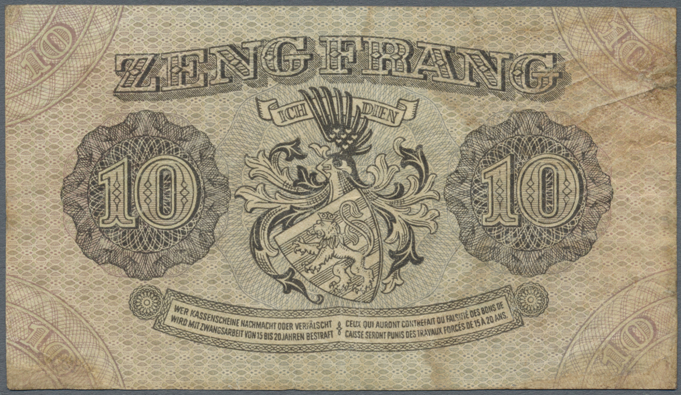 01589 Luxembourg: 10 Frang 1940 P. 41, Rare Note, Several Creases In Paper, Center Fold, Repaired Tear At Upper Left But - Luxembourg