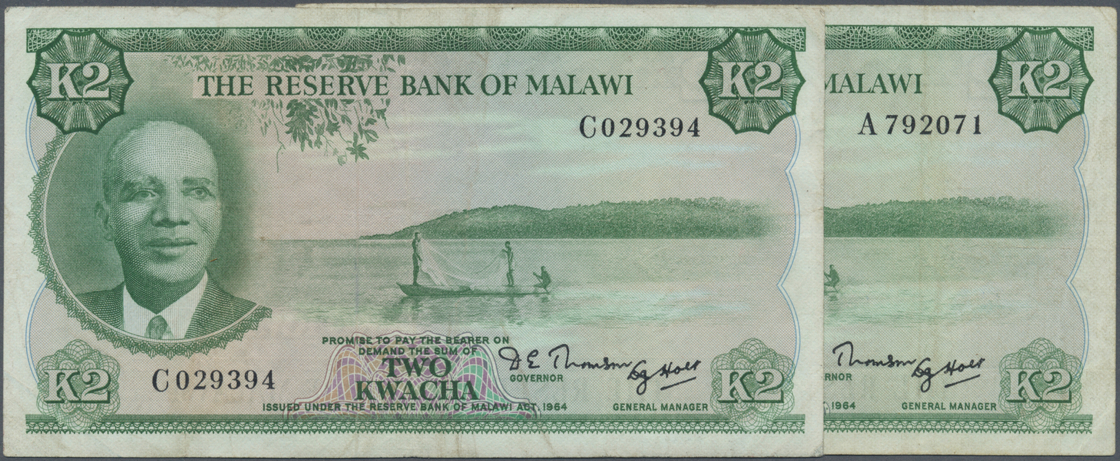 01625 Malawi: Set Of 2 Notes 1 Pound L.1964 P. 3Aa, Both In Condition: F. (2 Pcs) - Malawi