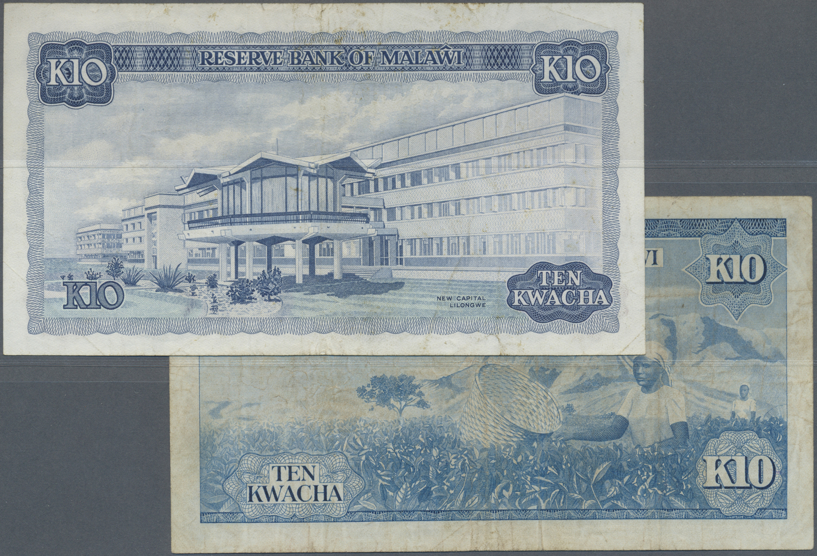 01626 Malawi: Set Of 2 Notes 10 Kwacha L.1964 & 1979 P. 8, 16, Both Notes Used With Folds, Normal Traces Of Circulation - Malawi