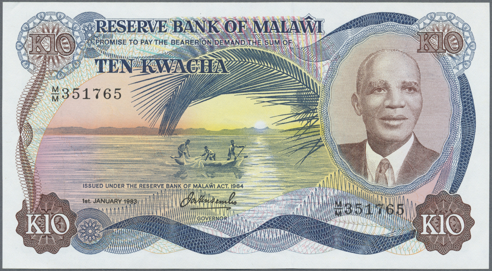 01627 Malawi: 10 Kwacha 1983 P. 16e In Condition: AUNC. - Malawi