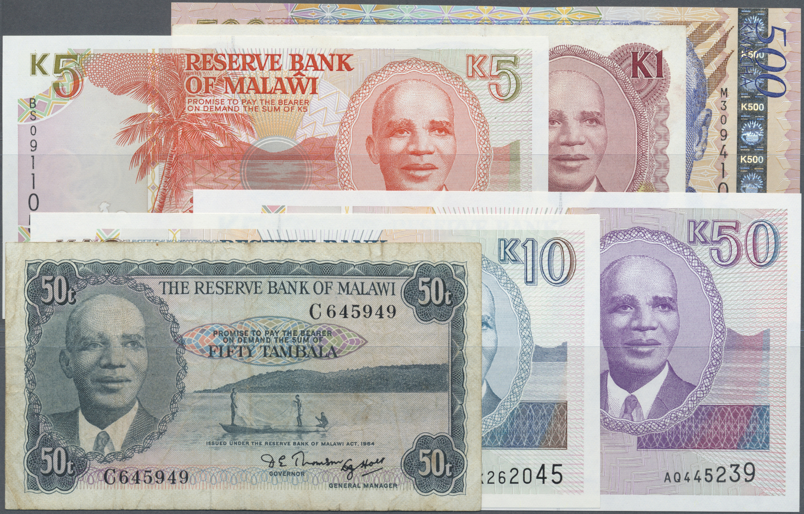 01631 Malawi: Set Of 16 Notes Of Different Series Containing 1000 Kwacha 2012, 10 Kwacha 1992, 100 Kwacha 2012, 500 Kwac - Malawi