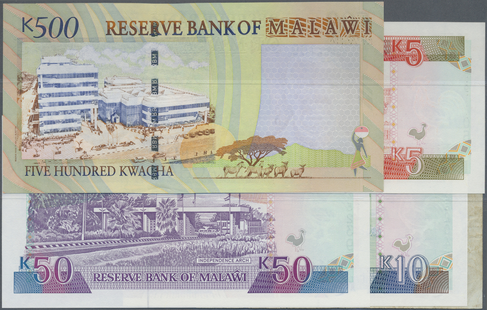 01631 Malawi: Set Of 16 Notes Of Different Series Containing 1000 Kwacha 2012, 10 Kwacha 1992, 100 Kwacha 2012, 500 Kwac - Malawi