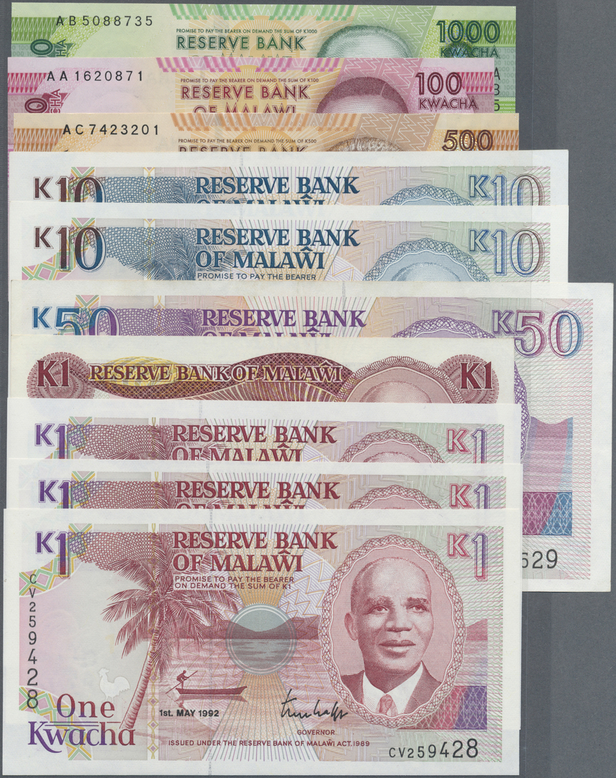 01631 Malawi: Set Of 16 Notes Of Different Series Containing 1000 Kwacha 2012, 10 Kwacha 1992, 100 Kwacha 2012, 500 Kwac - Malawi