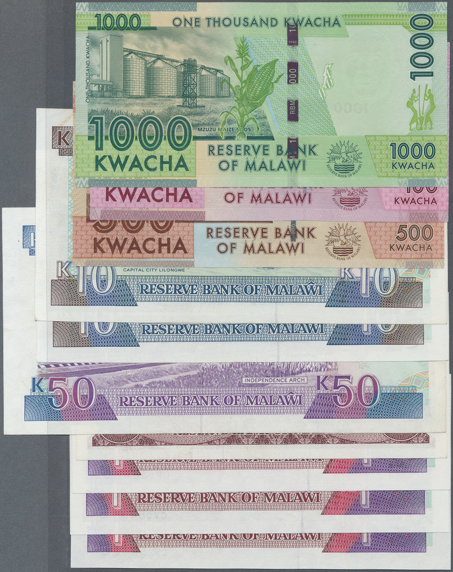 01631 Malawi: Set Of 16 Notes Of Different Series Containing 1000 Kwacha 2012, 10 Kwacha 1992, 100 Kwacha 2012, 500 Kwac - Malawi