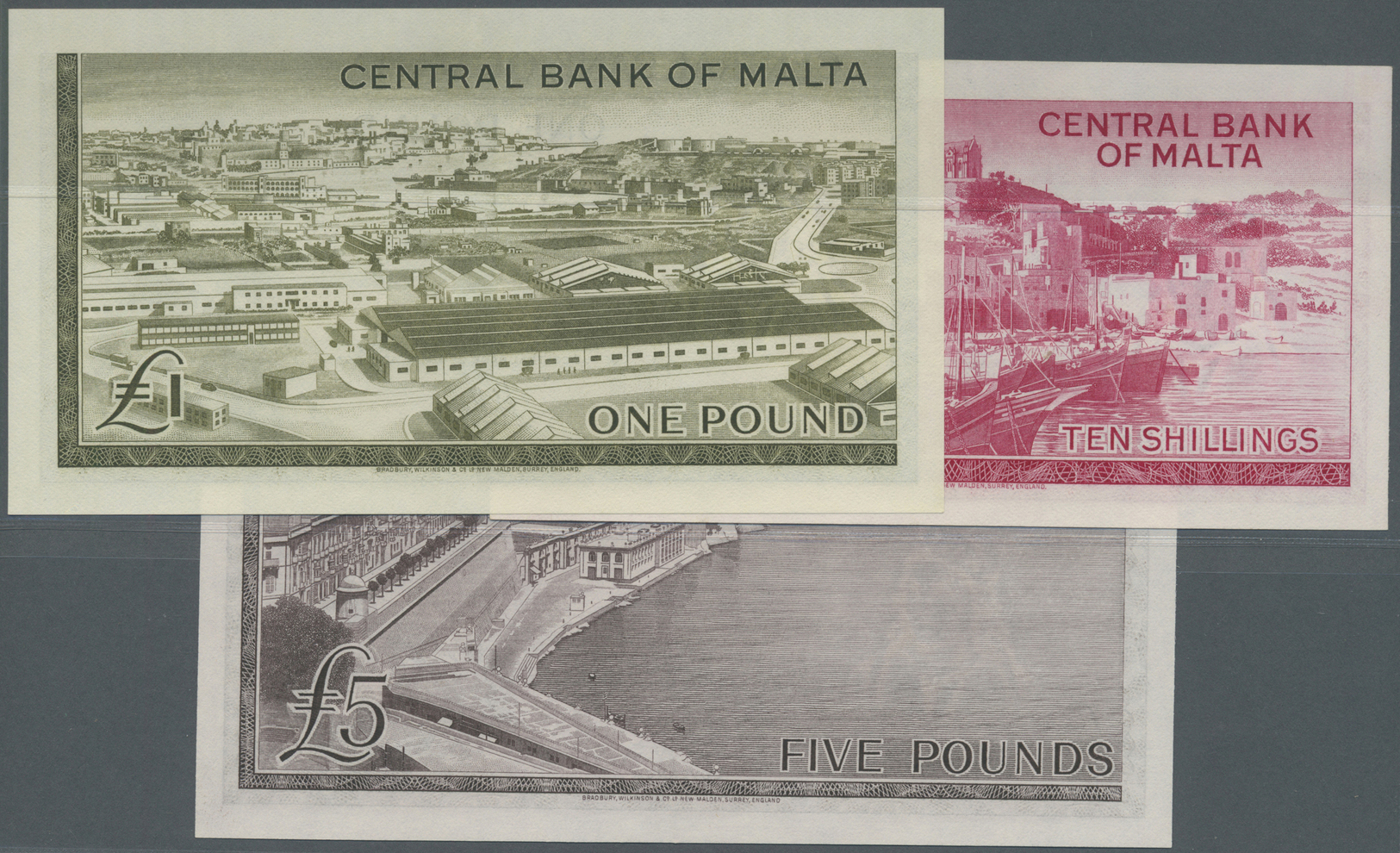 01662 Malta: Lot With 3 Banknotes  L. 1967 (1968) Issue With 10 Shillings In UNC, 1 Pound In AUNC With Very Soft Vertica - Malta