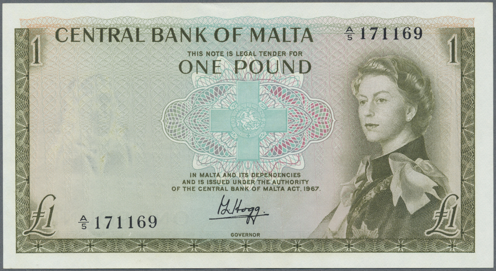 01664 Malta: 1 Lira L.1967 QEII P. 29, Light Center Bend, In Condition: XF+ To AUNC. - Malta