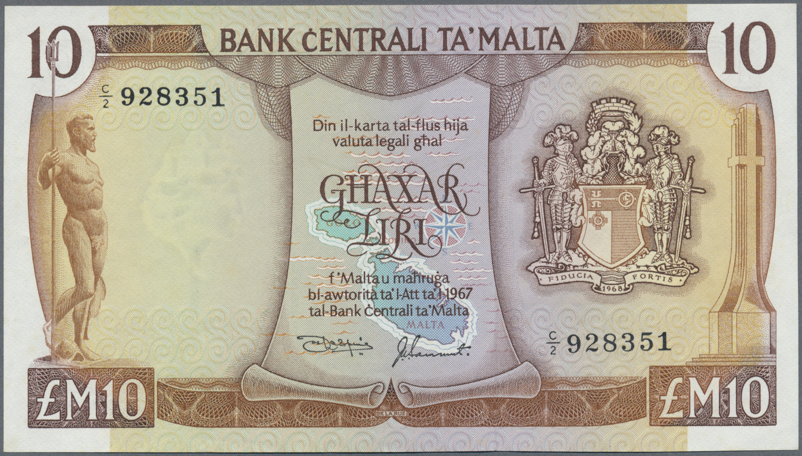 01667 Malta: 10 Lira 1967 P. 33b In Condition: XF+ To AUNC. - Malta