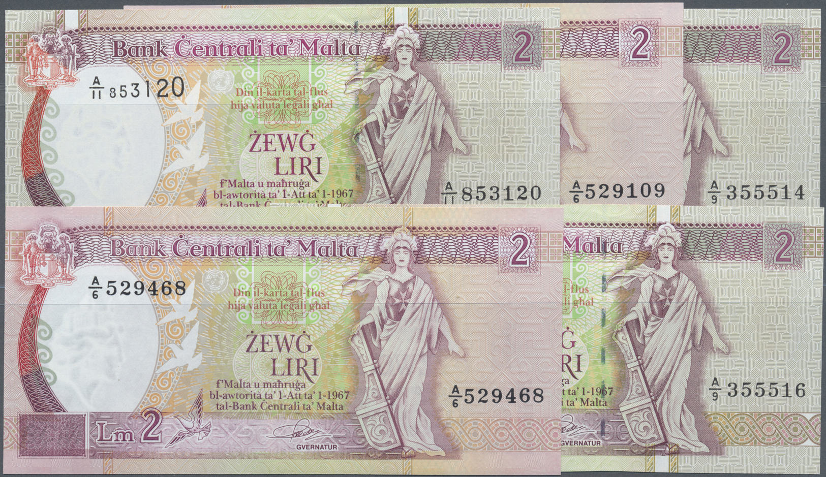 01672 Malta: Set Of 5 Notes 2 Liri 1967 P. 45 In Condition: UNC. (5 Pcs) - Malta