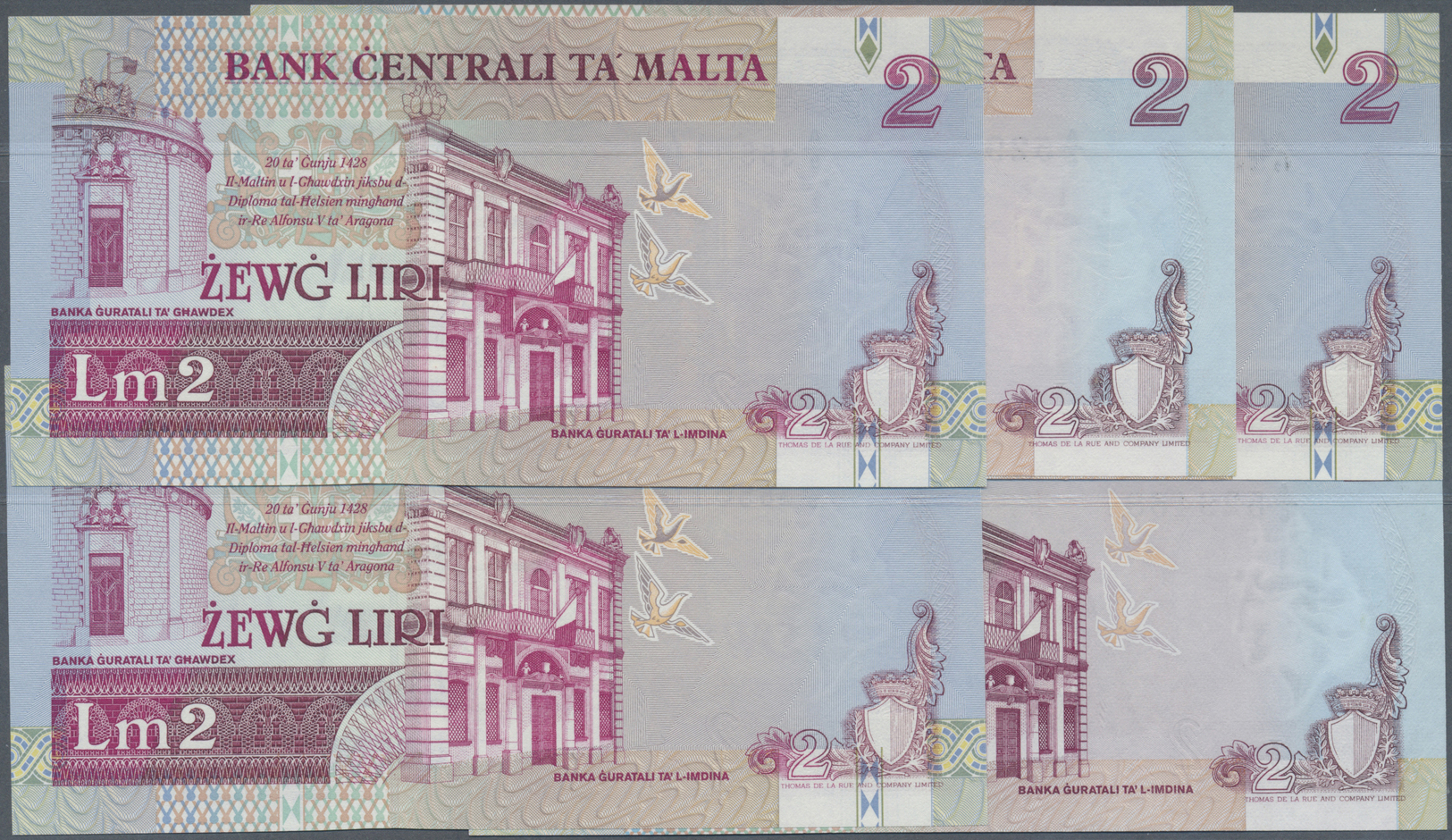 01672 Malta: Set Of 5 Notes 2 Liri 1967 P. 45 In Condition: UNC. (5 Pcs) - Malta