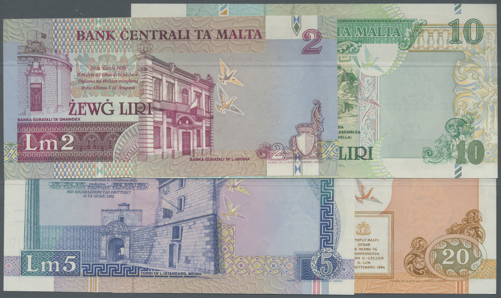 01674 Malta: Set Of 4 Specimen Notes Containing 2, 5, 10 And 20 Lira L.1967 P. 45s-48s, All In Condition: UNC. (4 Pcs) - Malta