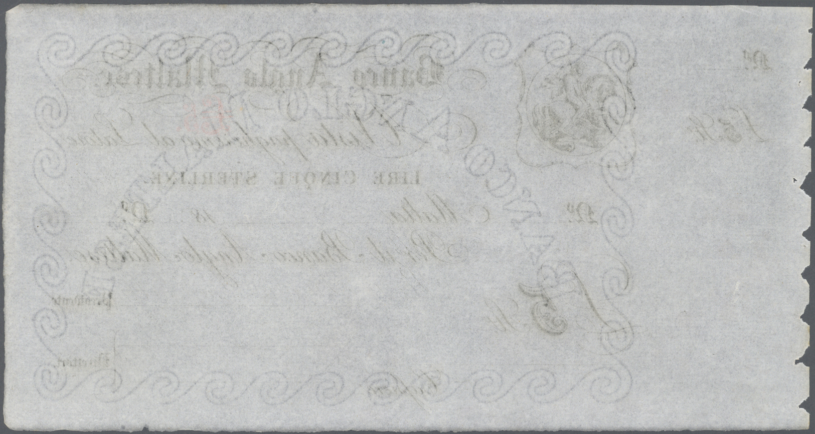 01675 Malta: Banco Anglo Maltese 5 Pounds 18xx Remainder Without Date, Serial And Signature, P.S112r, Very Rare And Seld - Malta