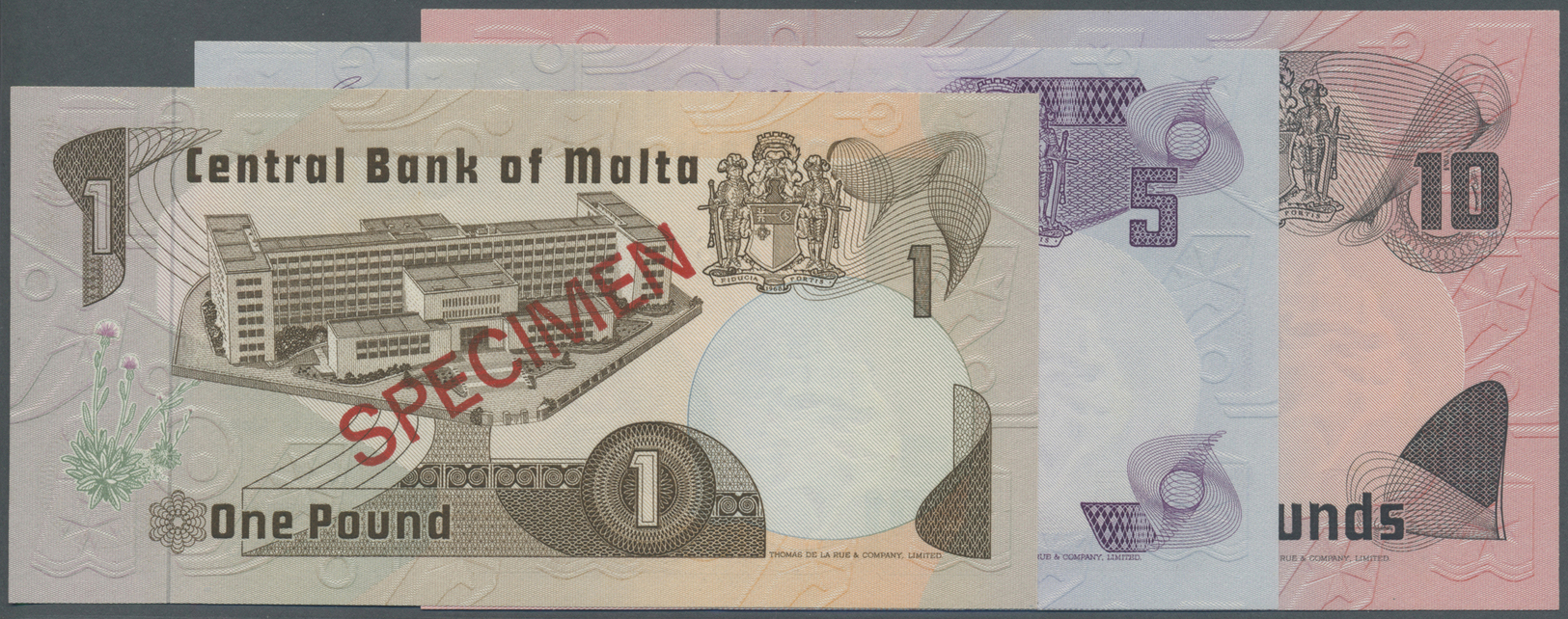 01678 Malta: Set Of 3 Specimen Notes Collectors Series With 1, 5 And 10 Lira L.1967 P. CS1, All In Condition: UNC. (3 Pc - Malta