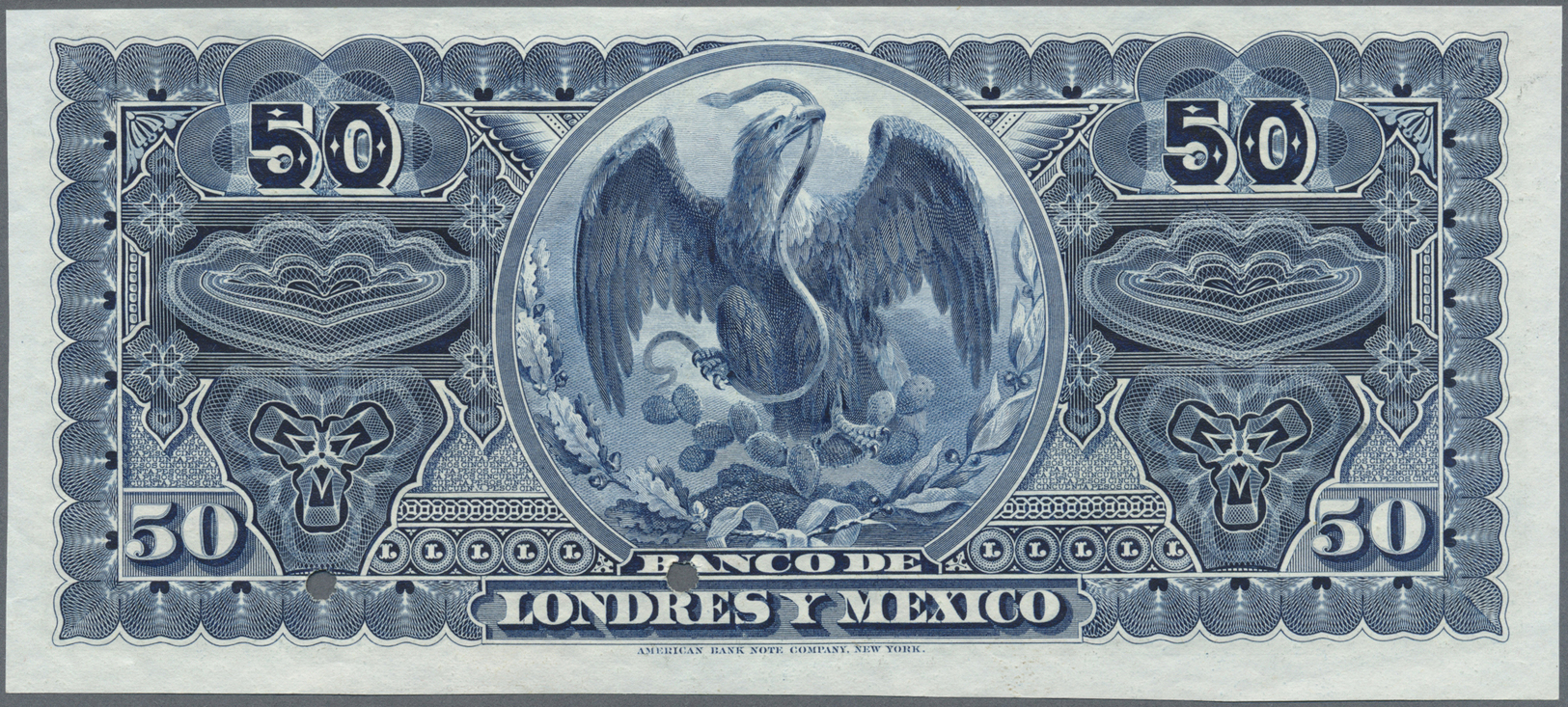 01705 Mexico: Banco De Londres Y México 50 Pesos 1913 SPECIMEN, P.S236s, Punch Hole Cancellation And Red Overprint Speci - Mexico