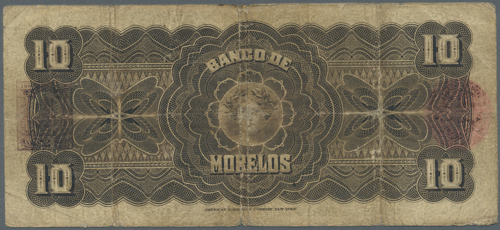 01710 Mexico: El Banco De Morelos 10 Pesos 1910 P. S346b, Used With Several Folds, Stronger Center Fold, Borders A Bit W - Mexico