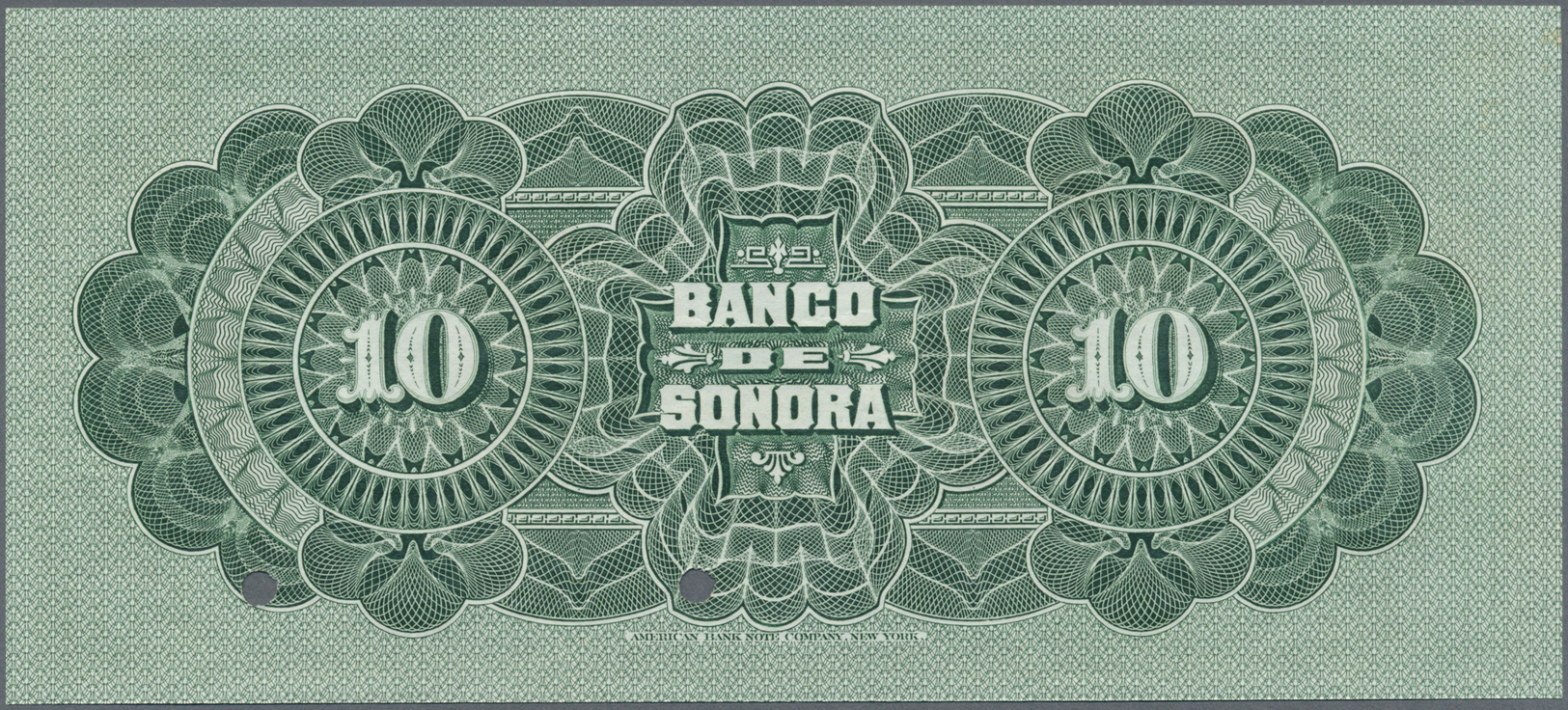 01714 Mexico: El Banco De Sonora 10 Pesos 1899-1911 SPECIMEN, P.S420s, Punch Hole Cancellation And Red Overprint Specime - Mexico