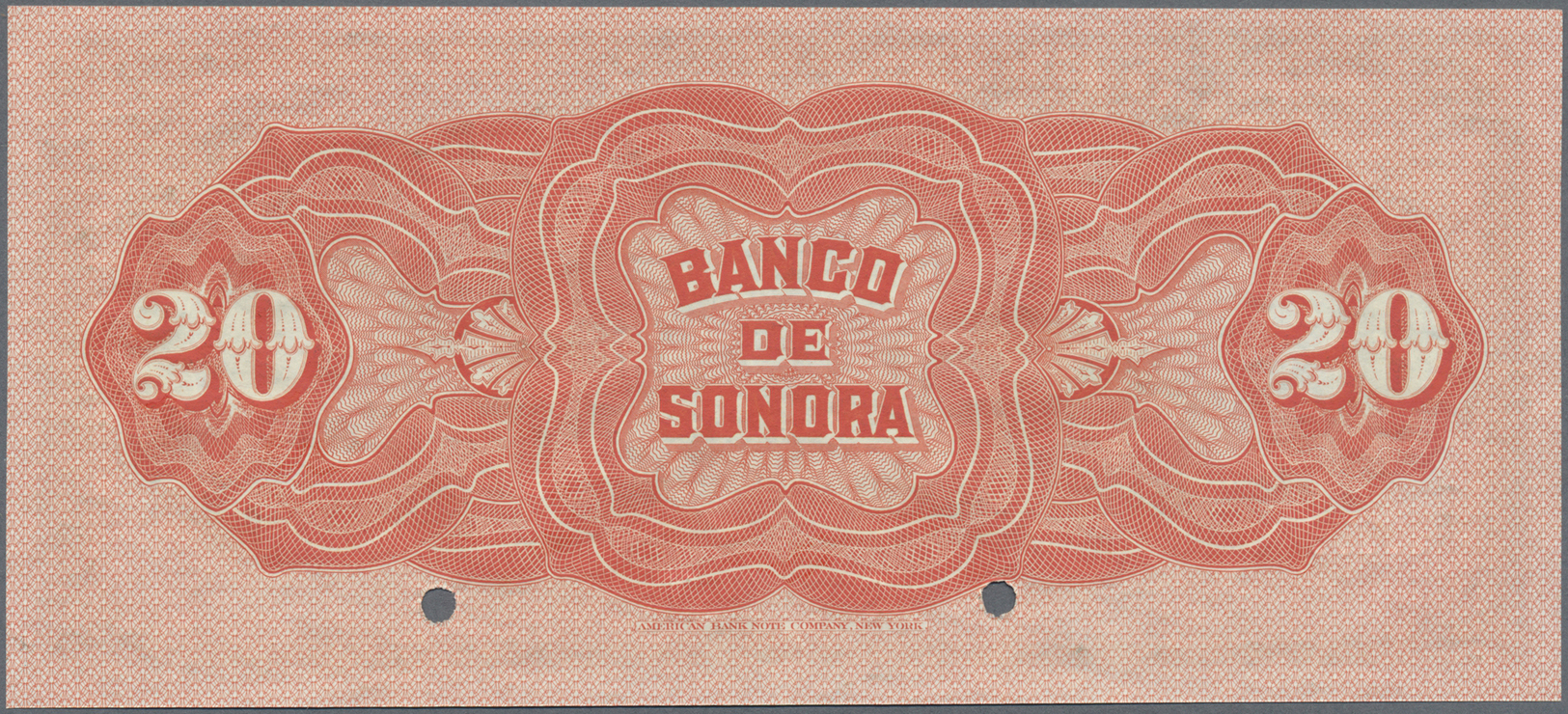 01715 Mexico: El Banco De Sonora 20 Pesos 1899-1911 SPECIMEN, P.S421s, Punch Hole Cancellation And Red Overprint Specime - Mexico