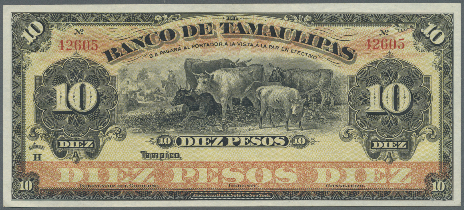 01718 Mexico: El Banco De Tamaulipas 10 Pesos ND Remainder P. S430r, Very Minor Corner Bend, Otherwise Perfect, Conditio - Mexico