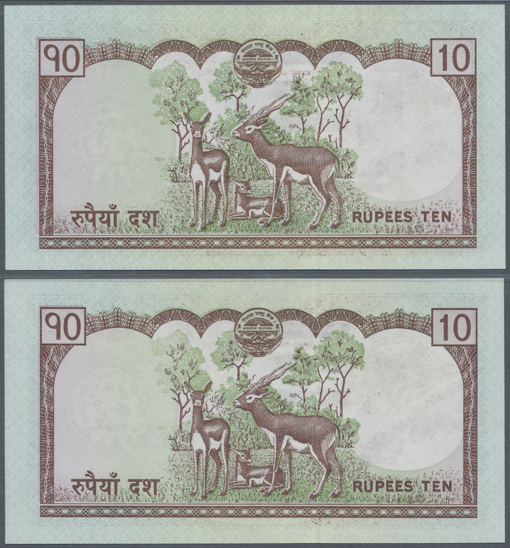 01780 Nepal: Set Of 2 Notes 10 Rupees P. 61, One With Missing Signature And One With Signature For Comparison, Both Cond - Nepal