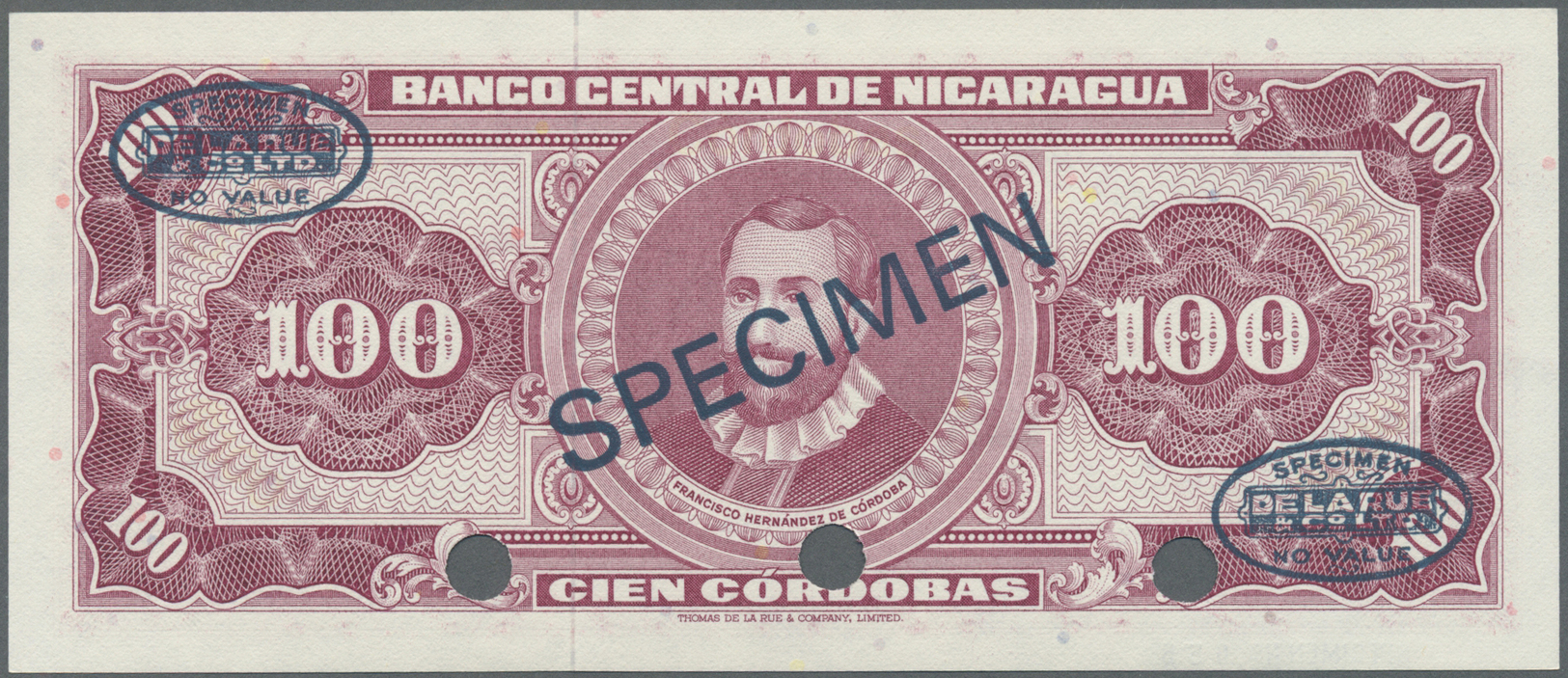 01858 Nicaragua: 100 Cordobas 1968 Specimen P. 120bs In Condition: UNC. - Nicaragua