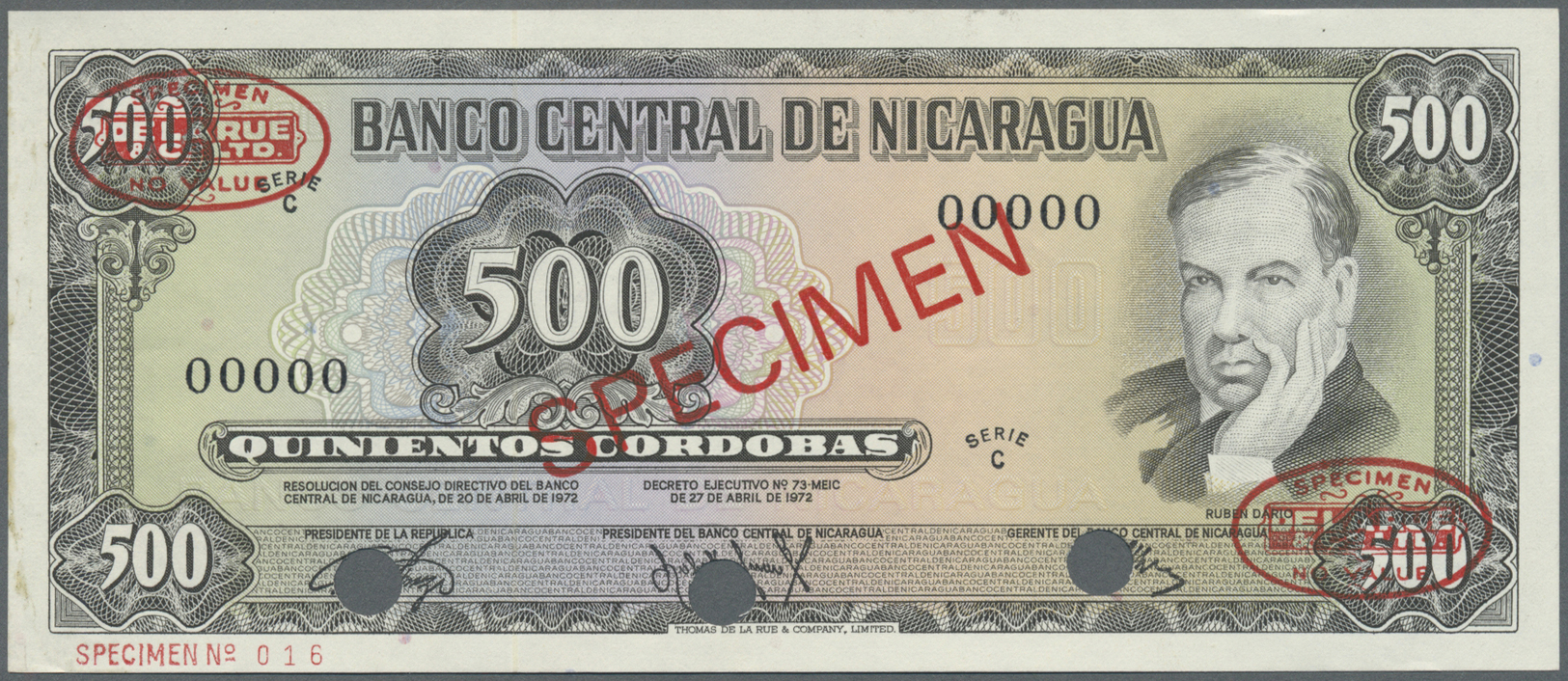 01862 Nicaragua: 500 Cordobas 1972 Specimen P. 127s In Condition: UNC. - Nicaragua