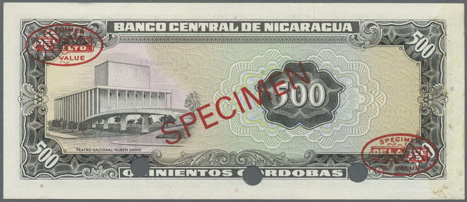 01862 Nicaragua: 500 Cordobas 1972 Specimen P. 127s In Condition: UNC. - Nicaragua