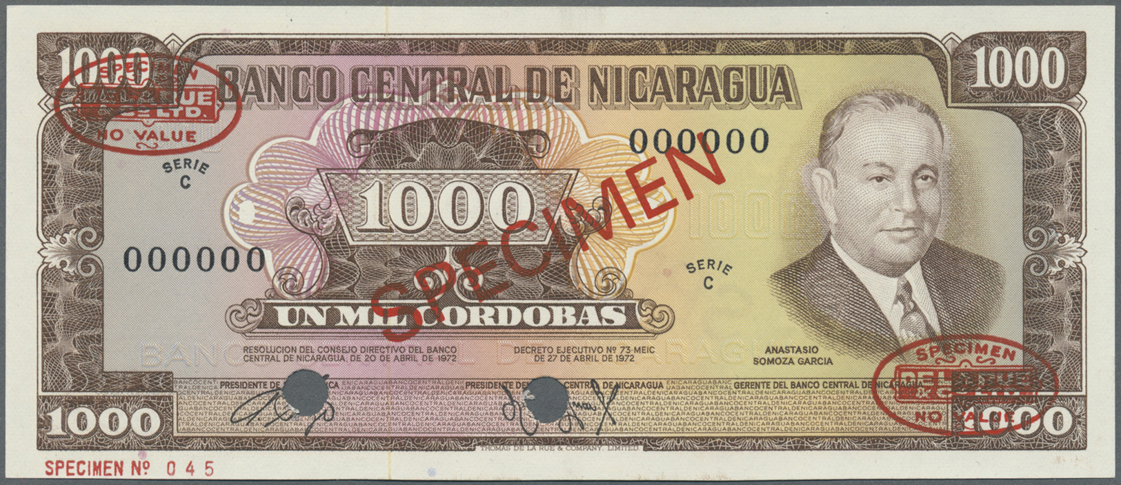 01863 Nicaragua: 1000 Cordobas 1972 Specimen P. 128bs In Condition: UNC. - Nicaragua