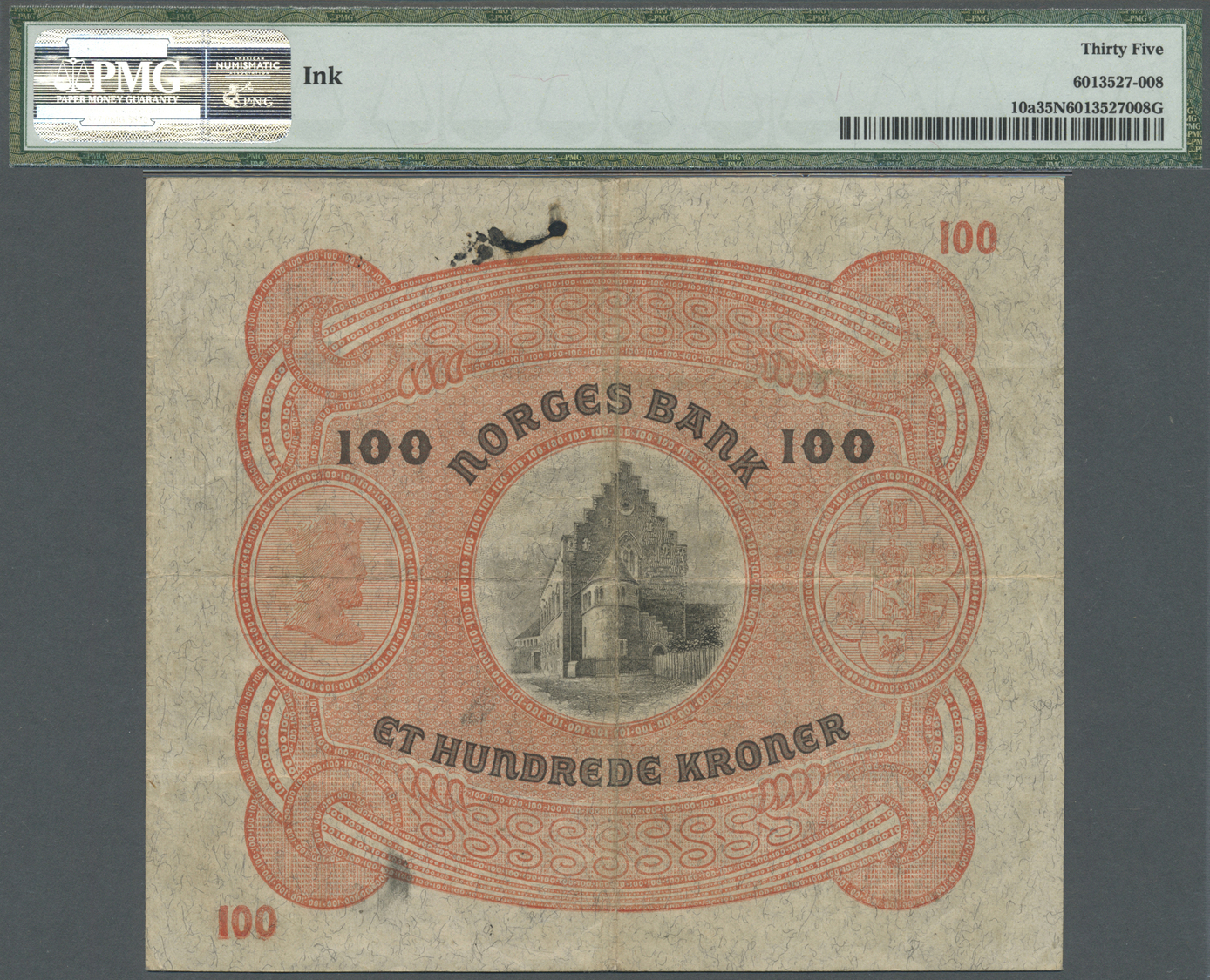 01917 Norway / Norwegen: 100 Kroner 1911 With Signature: Hansen, P.10a, Vertical And Horizontal Folds, Ink At Upper Marg - Norway