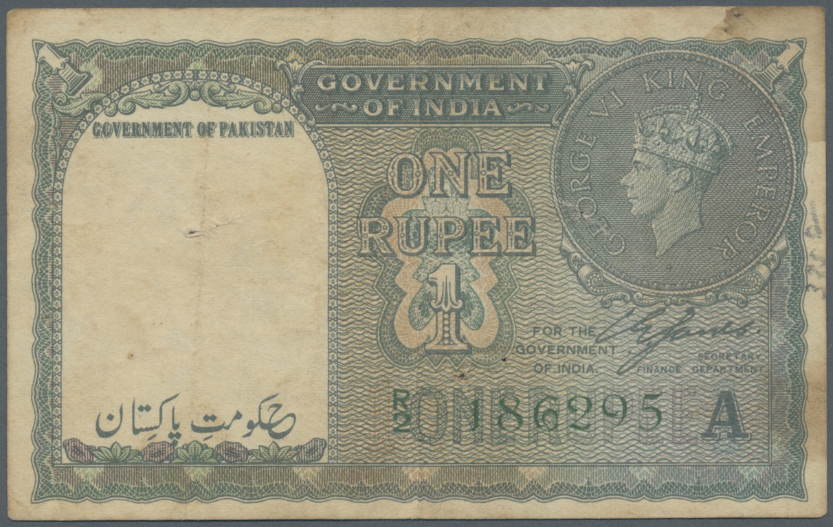 01927 Pakistan: 1 Rupee ND(1948) With "Government Of Pakistan" Overprint In Watermark Area P. 1. The Note Is 3 Times Fol - Pakistan