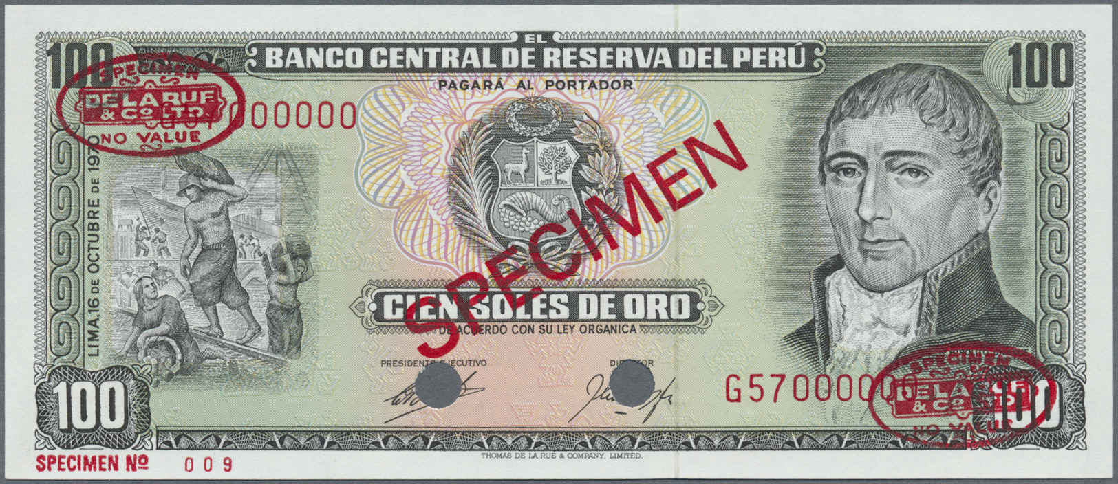 01962 Peru: Banco Central De Reserva Del Perú 100 Soles De Oro October 16th 1970 SPECIMEN, P.102bs In Perfect UNC Condit - Peru