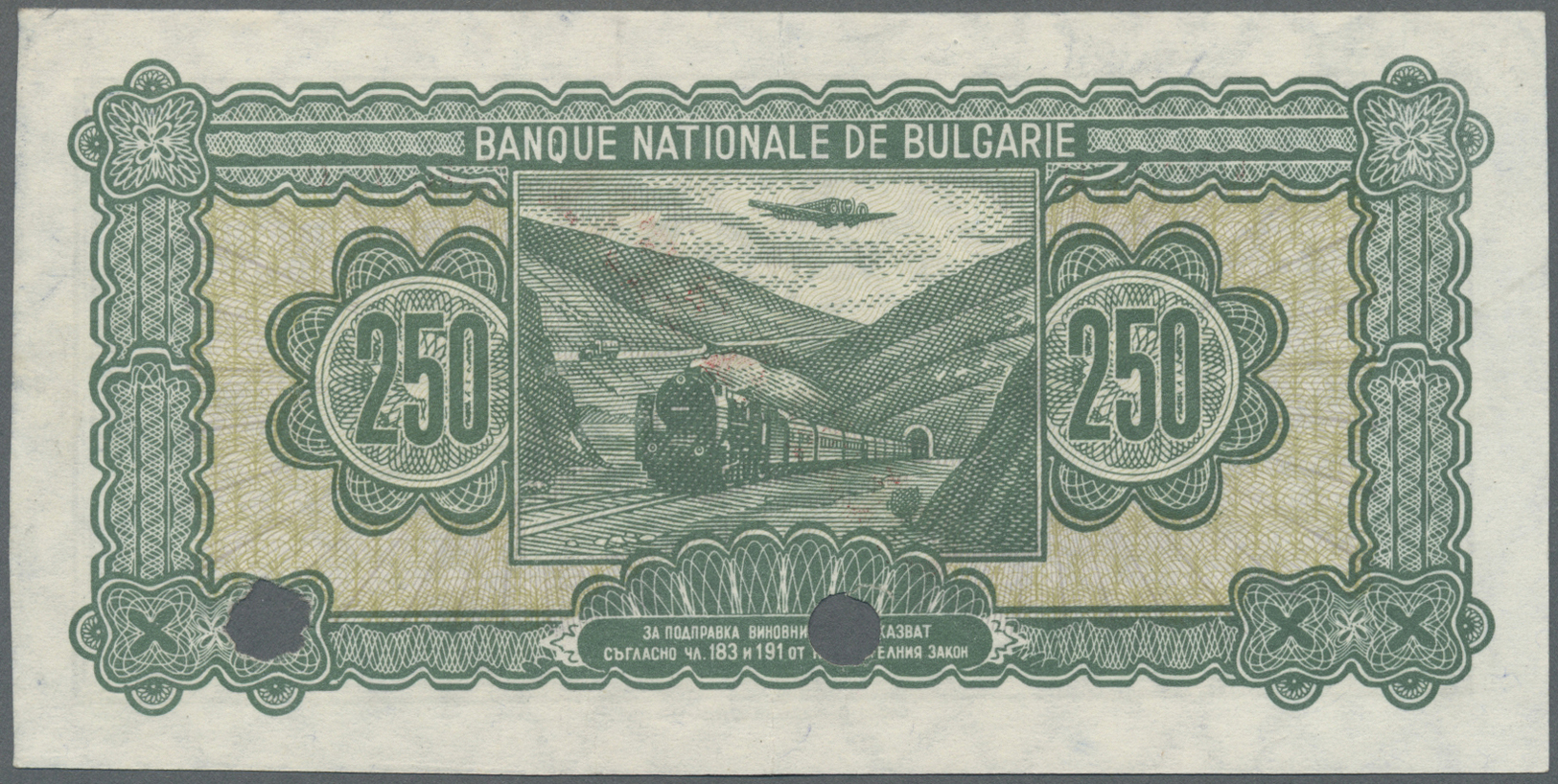 00433 Bulgaria / Bulgarien: 250 Leva 1948 SPECIMEN, P.76s With Strong Paper And Bright Colors With Cancellation Holes, T - Bulgaria