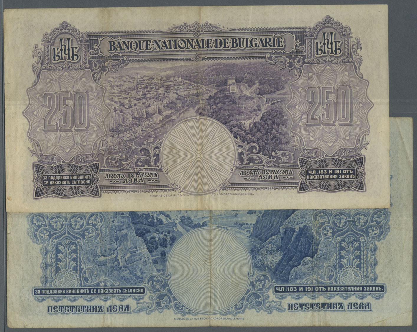 00405 Bulgaria / Bulgarien: Set Of 2 Notes Containgin 250 And 500 Leva 1929 P. 51 & 52, The First One In Condition F+, T - Bulgaria