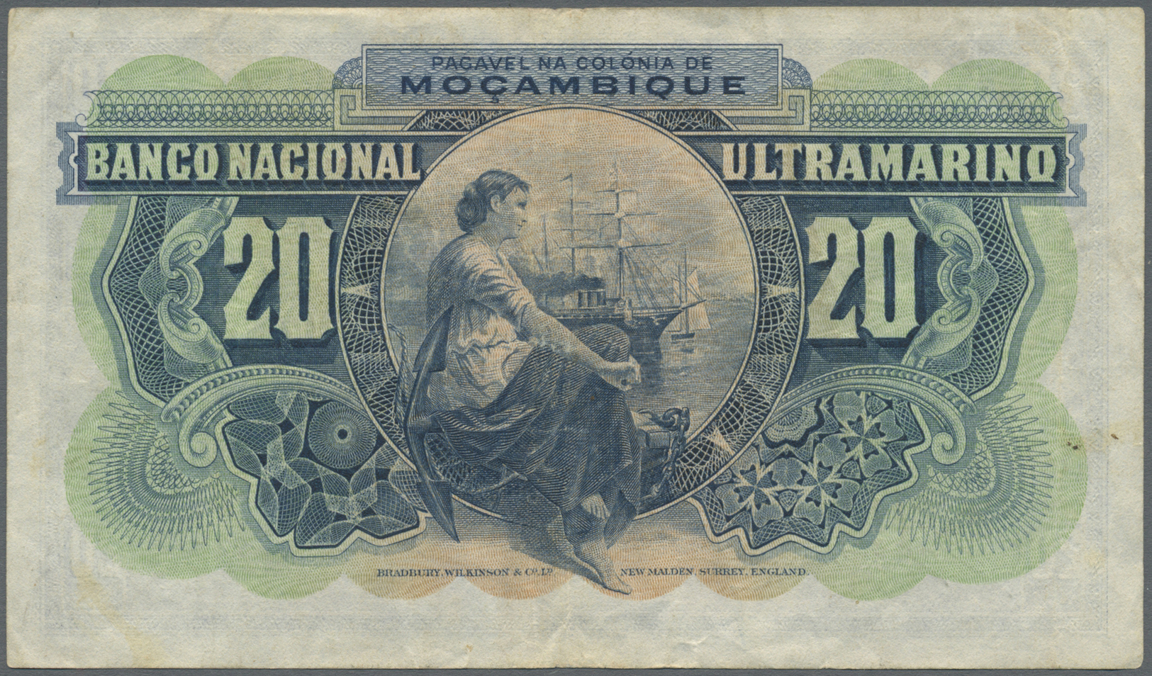 01765 Mozambique: 20 Escudos 1937 P. 74, Used With Several Lighter Folds And Creases In Paper, No Holes Or Tears, Still - Mozambique