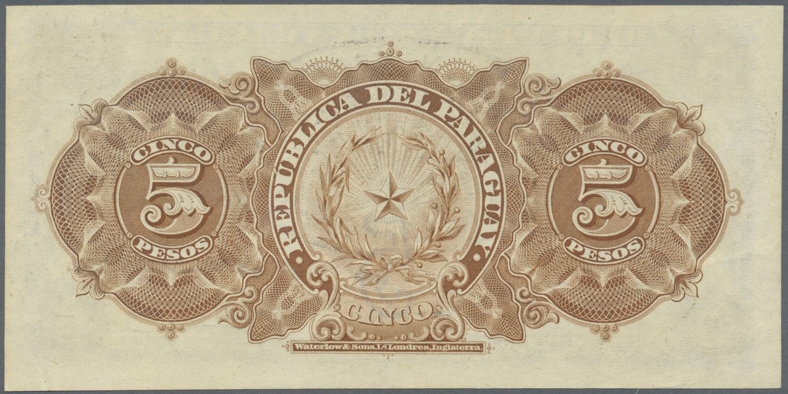 01950 Paraguay: 5 Pesos 1907 With Provisional Overstamp "Emision Del Estado 11 De Enero De 1912", P. 127, Light Dint At - Paraguay