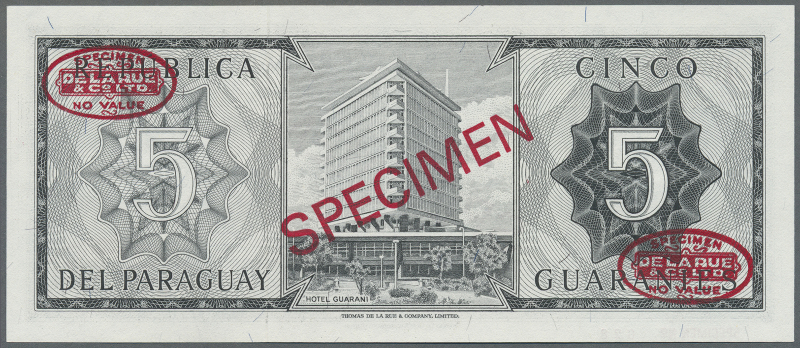 01951 Paraguay: 5 Guaranies 1952 Specimen P. 195bs In Condition: UNC. - Paraguay