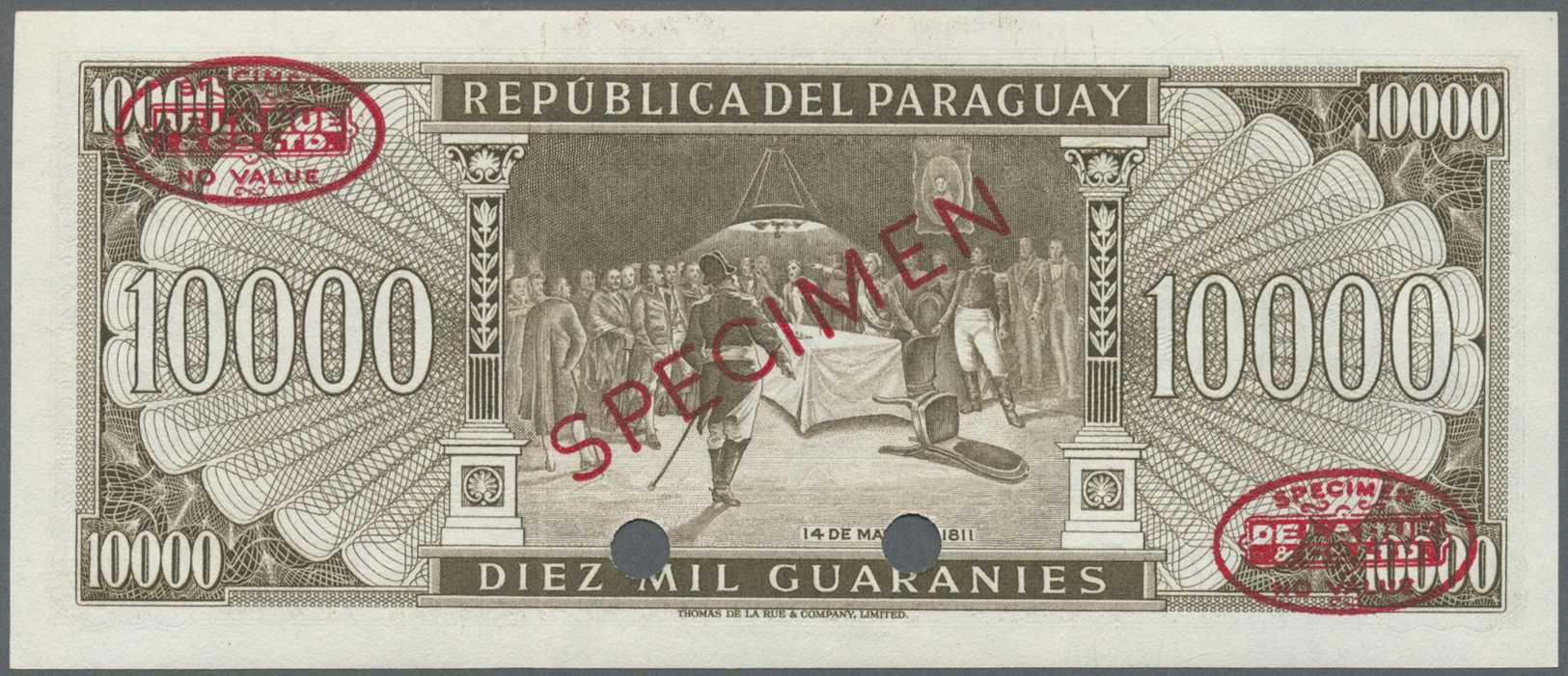 01955 Paraguay: 10.000 Guaranies 1952 Specimen P. 203s In Condition: UNC. - Paraguay