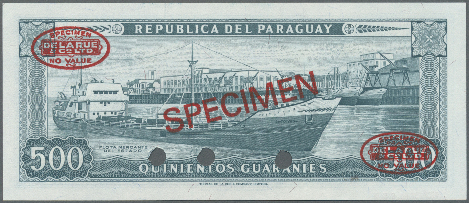 01958 Paraguay: 500 Guaranies 1952 Specimen P. 206s In Condition: UNC. - Paraguay