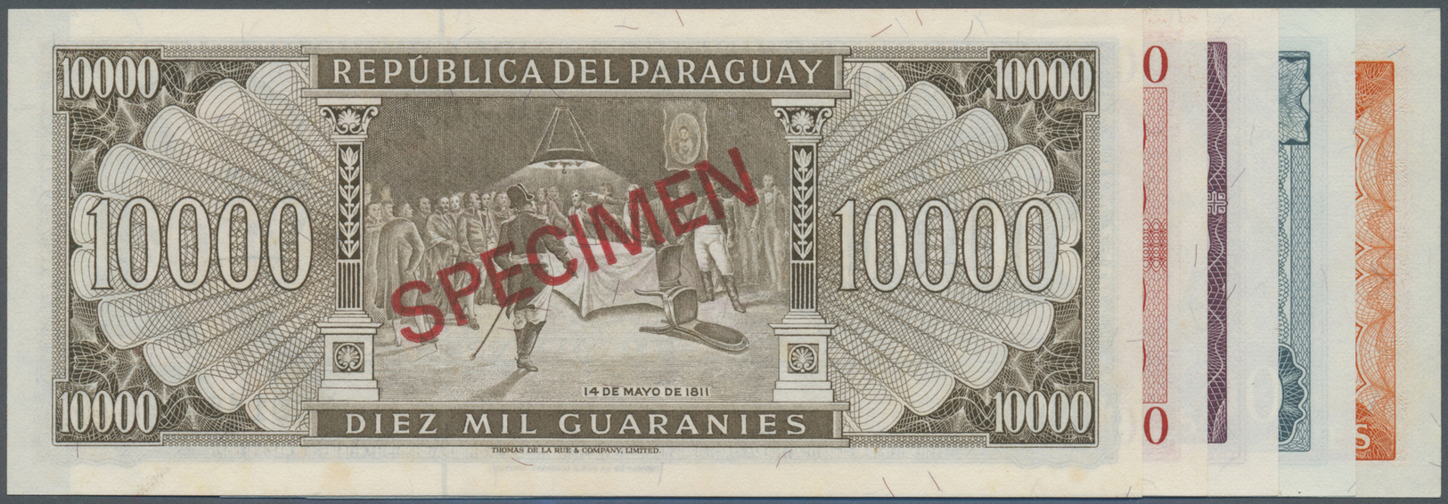 01961 Paraguay: Set Of 5 Specimen Banknotes Collectors Series With Maltese Cross Prefix And Regular Serial Numbers Conta - Paraguay