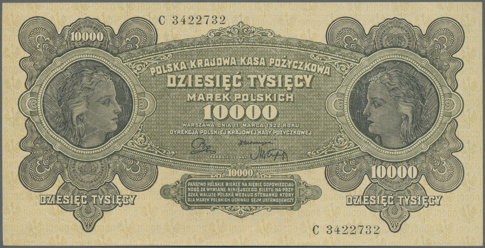 01980 Poland / Polen: 10.000 Zlotych 1922 P. 32 In Condition: AUNC. - Poland