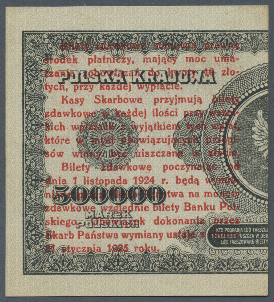 01983 Poland / Polen: Provisional "Cut In Half" Bilet Zdawkowy (Utility Note) Issue 1 Grosz 1924 P. 42b In Condition: AU - Poland