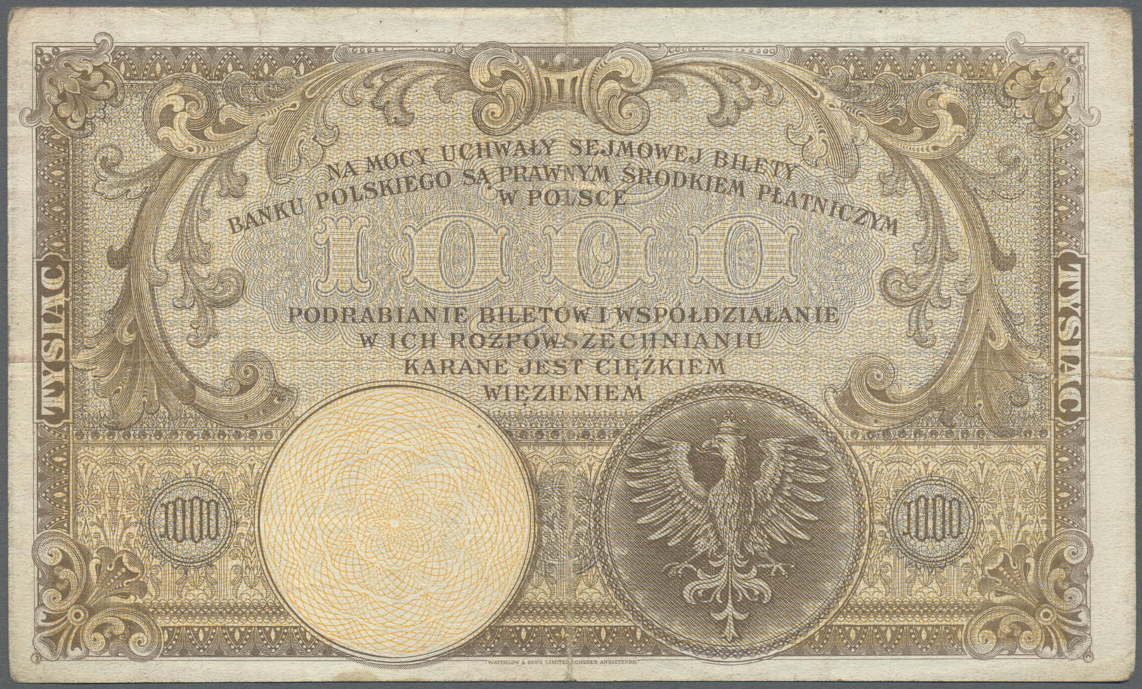 01989 Poland / Polen: 1000 Zlotych 1919, P.59, Vertical And Horizontal Fold At Center, Lightly Stained Paper And Tiny Ho - Poland