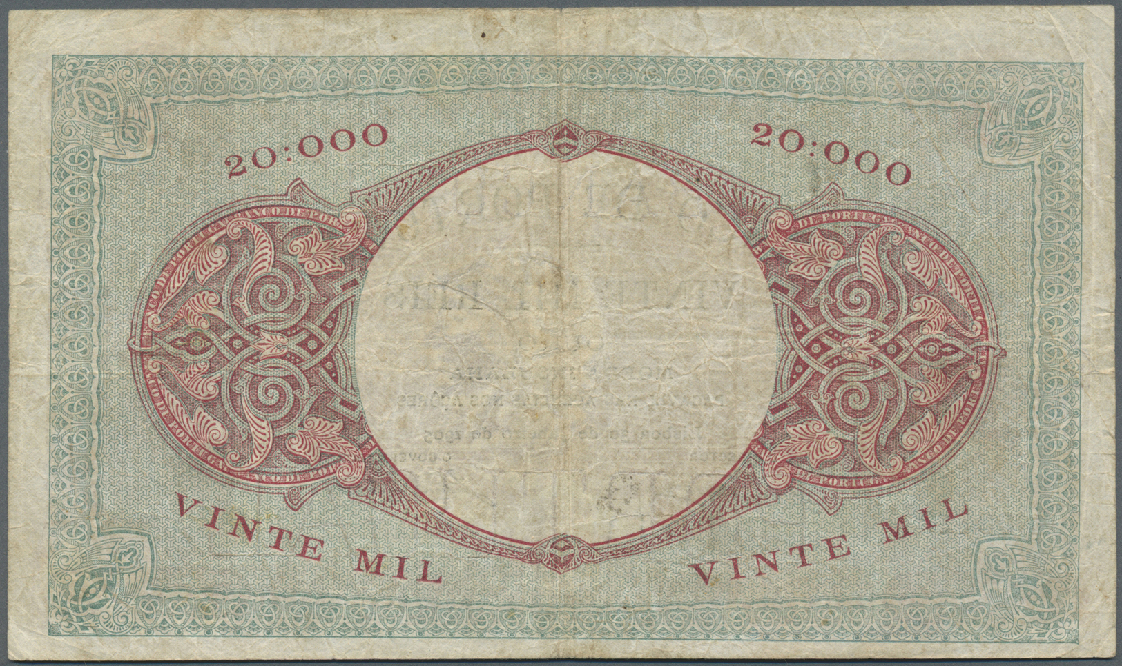 02003 Portugal: Very Rare Issue Of The Bank Of Portugal For The AZORES,  20 Mil Reis 1905 P. 13, Used With Several Folds - Portugal