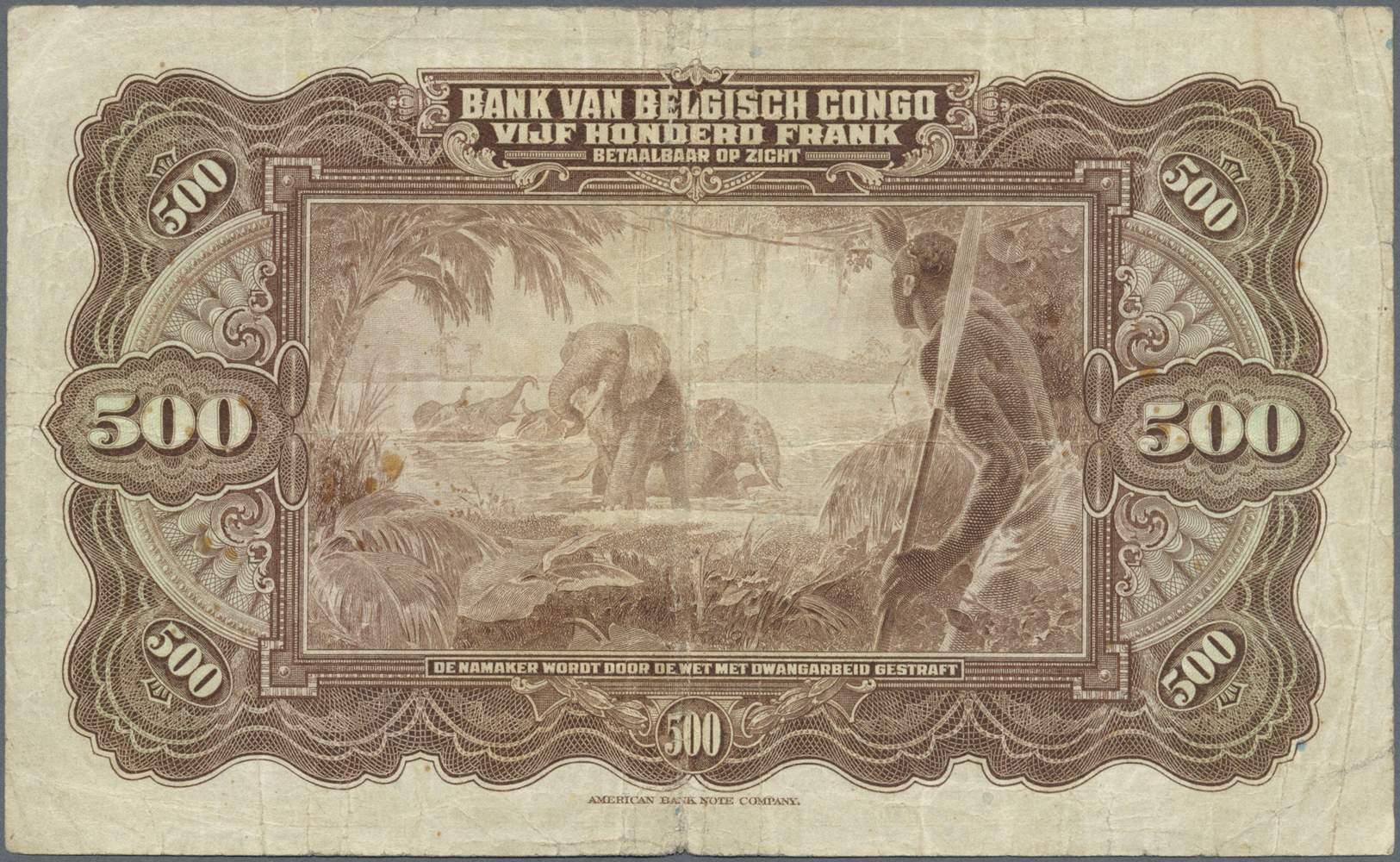 00273 Belgian Congo / Belgisch Kongo: 500 Francs ND(1941) P. 18Aa, Issued Note, Used With Several Folds And Creases, No - Unclassified